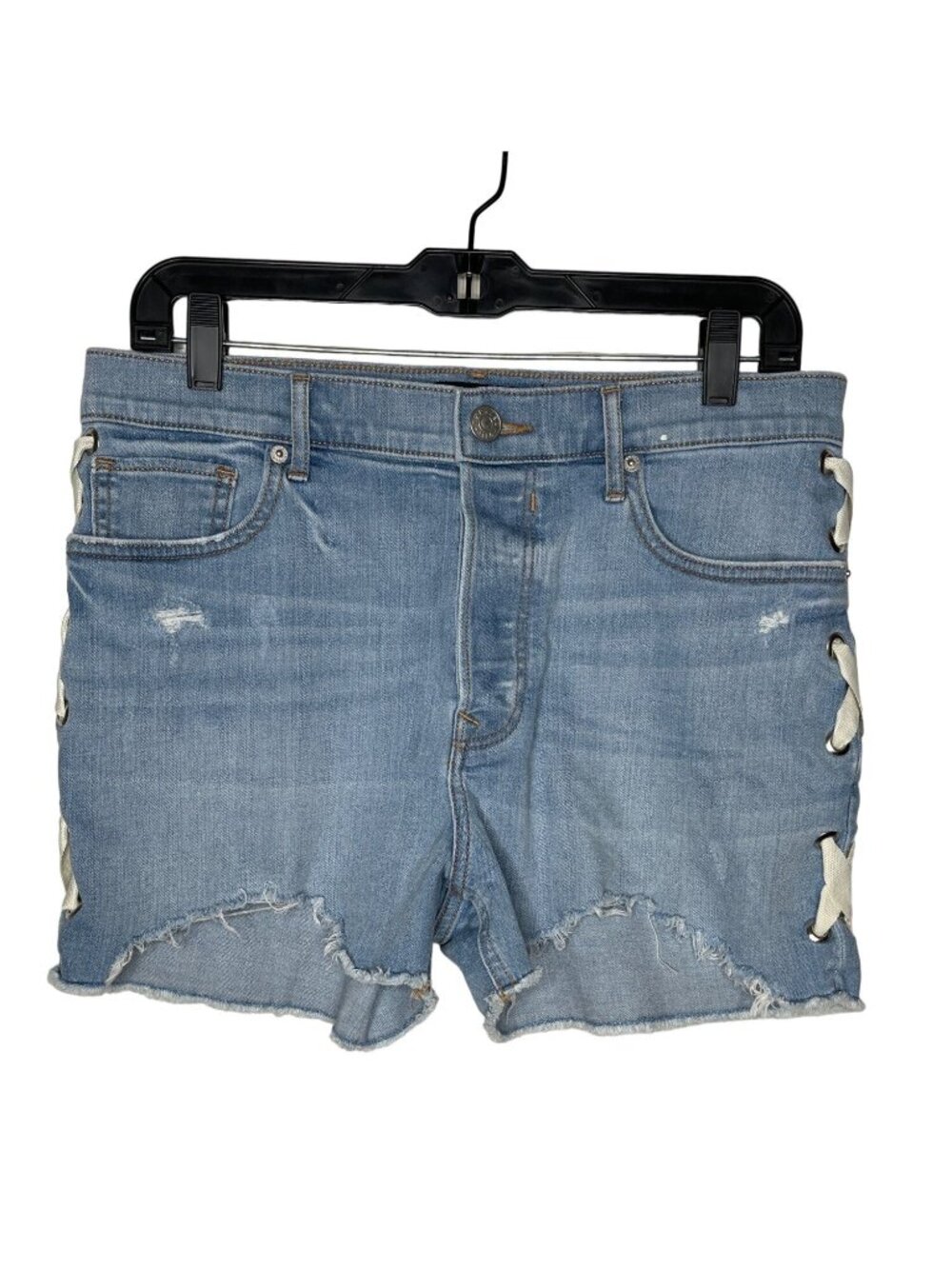 Express Original Shortie Shorts Womens 6 High Rise Distressed Denim Blue